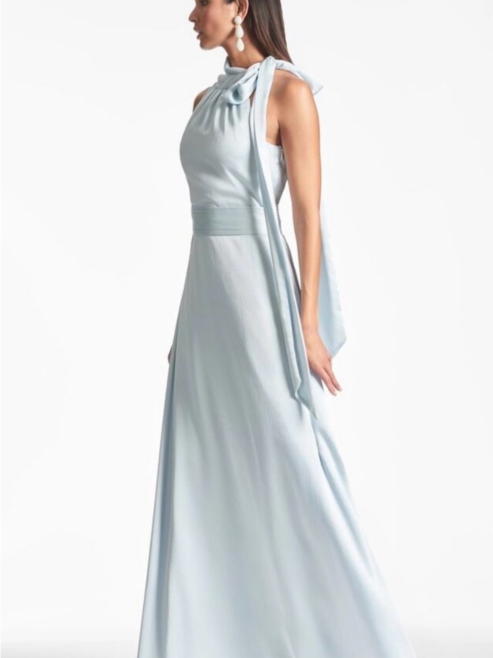 Sachin + Babi Light Blue Halter-Neck Maxi Gown with Neck Tie